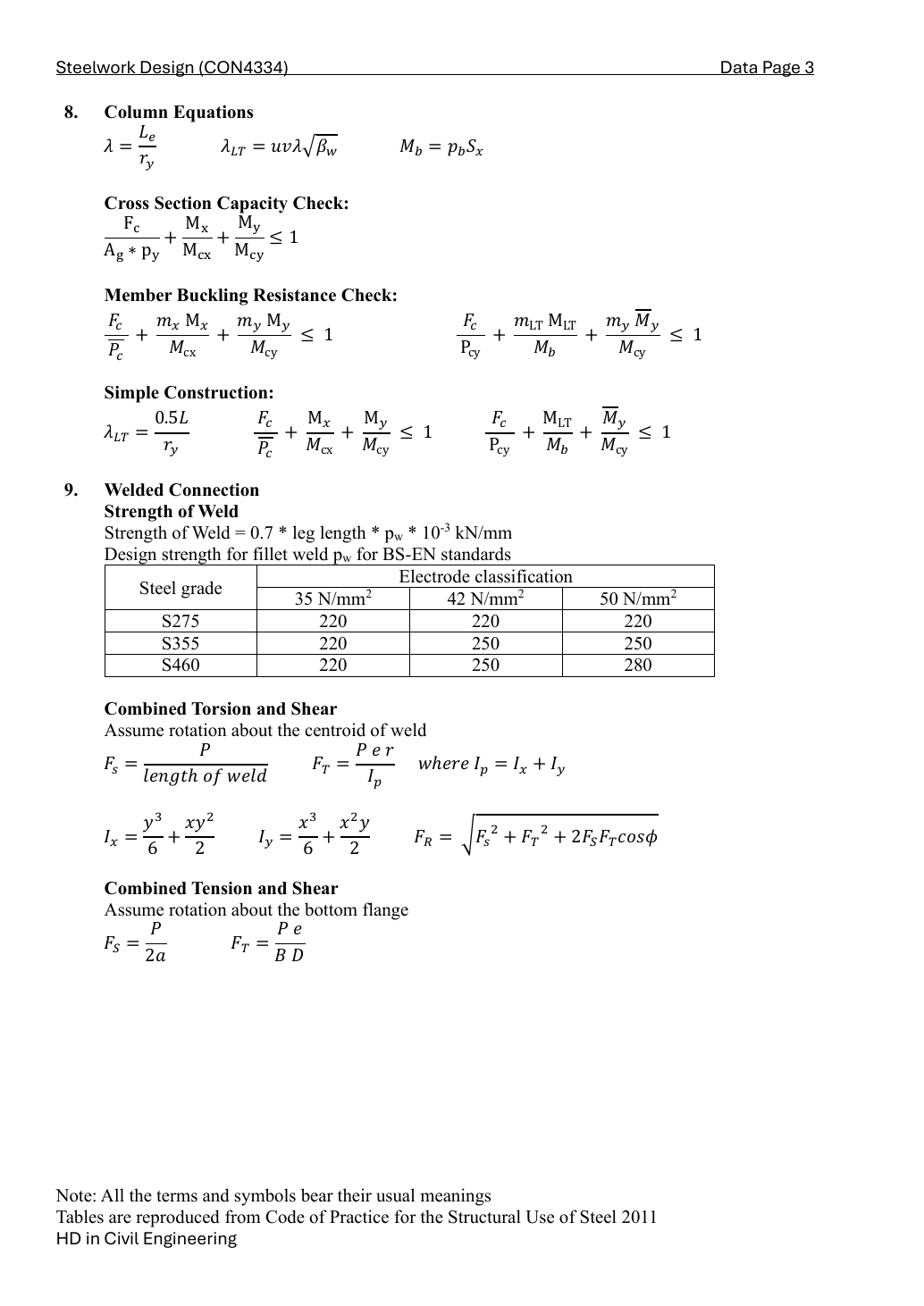 LectureNotes/CON4334-Data File-20260730.pdf,實體/印刷 Data 第 3 頁:鋼柱共同作用及焊縫組。